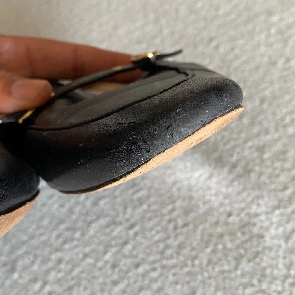 Coach Mule Loafers Womens 8 Black Leather Pointed Toe Grommet Strap Slip On Flat